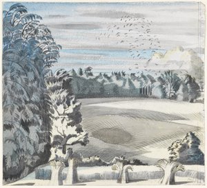 Landschap met roeken, ca.1913-14 door Paul Nash