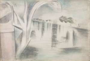 Rivier en bomen door Paul Nash