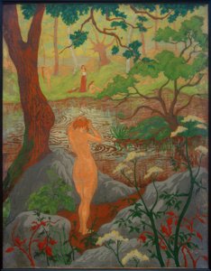 Vrouwelijk naakt bij het kammen aan de vijver door Paul Elie Ranson