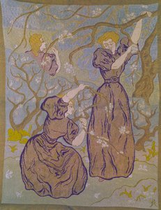 Twee vrouwen onder een bloeiende boom. Wandtapijt door Paul Ranson (1864-1909) 20e eeuw
