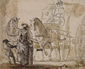 Een Koets en Paar, met Koetsier door Paul Sandby
