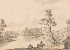 Askeaton Abbey bij Limerick, Ierland aan de rivier Deel door Paul Sandby