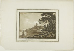Benton Castle kijkend naar beneden naar Milford Haven, uit Twaalf Zichten in Aquatinta van Tekeningen ter Plaatse Gemaakt in Zuid-Wales