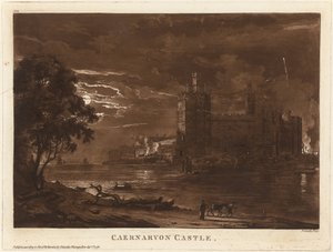 Caernarvon Kasteel (Nacht) door Paul Sandby