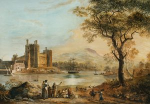 Caernarvon Kasteel, met een Harpspeler op de Voorgrond