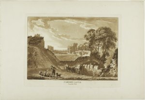 Cardiff Castle vanuit het westen, plaat twee uit Twelve Views in Wales door Paul Sandby