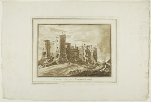 Carey Castle in Pembroke Shire, uit Twaalf uitzichten in aquatint van tekeningen ter plaatse gemaakt in Zuid-Wales door Paul Sandby