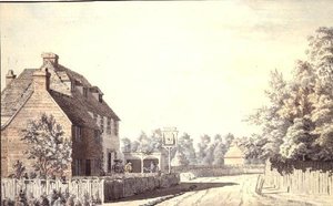 Figuren buiten een dorpscafé door Paul Sandby