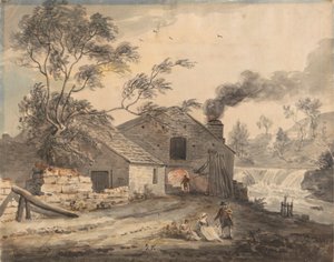 IJzersmederij aan de rivier Kent, Westmorland door Paul Sandby
