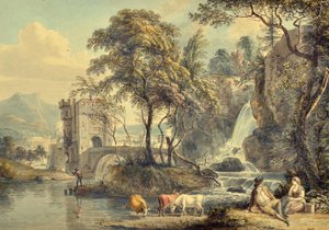 Landschap met een waterval door Paul Sandby
