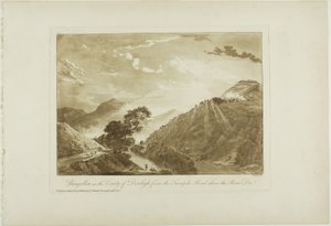 Llangollin in het Graafschap Denbigh, vanaf de Tolweg Boven de Rivier Dee door Paul Sandby