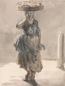 Londense Kreten- Een Meisje met een Mand op Haar Hoofd (Lichten voor de Katten, Lever voor de Honden) door Paul Sandby