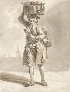 Londense kreten: Een man met een mand (man die potten en pannen verkoopt) door Paul Sandby