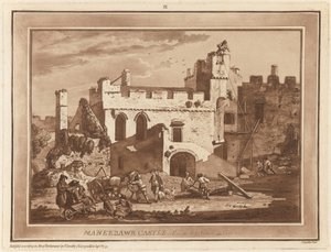 Kasteel Manerbawr vanuit de Binnenplaats door Paul Sandby