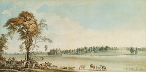 Noordwestelijk uitzicht op Wakefield Lodge in Whittlebury Forest, Northamptonshire door Paul Sandby