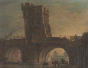 Oude Brug bij Shrewsbury door Paul Sandby