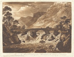Pont-y-Pair over de rivier Conway boven Llanrwst in het graafschap Denbigh door Paul Sandby