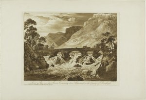 Pont y Pair over de rivier Conway boven Llanrwst in het graafschap Denbigh door Paul Sandby