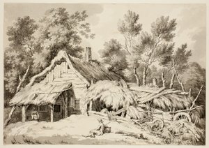 Huisje met rieten dak door Paul Sandby