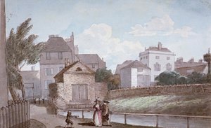 The Thatched House Inn en de New River, Islington, Londen door Paul Sandby
