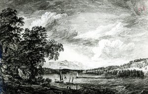 Uitzicht op de Hudson Rivier van Pakepsey door Paul Sandby