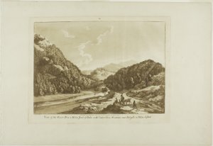 Uitzicht op de rivier de Dee op 3 mijl van Bala, met de berg Cadar-Idris bij Dolgelli op 30 mijl afstand, plaat negen uit Twelve Views in Wales door Paul Sandby