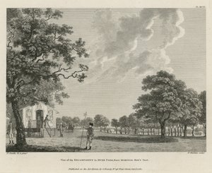 Uitzicht op het kampement in Hyde Park vanuit de tent van Maarschalk Sax door Paul Sandby
