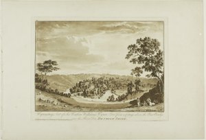 Wynnstay, zetel van Sir Watkin Williams Wynn Bart vanuit een cottage boven de nieuwe brug over de rivier Dee, Denbigh Shire