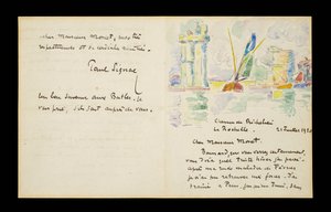 Autograaf brief aan Claude Monet, 21 juli 1920 door Paul Signac