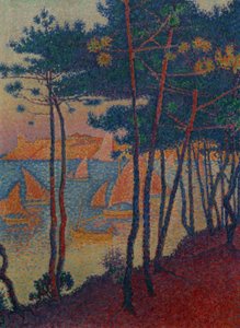 Zeilen en pijnbomen door Paul Signac