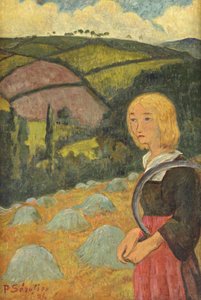 Jonge Bretonse meisje en hooibergen, 1924