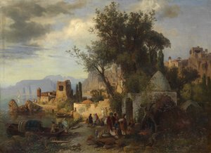 Avond bij de Kura-rivier nabij Tiflis door Paul von Franken