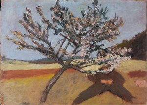 Mann unter einem blühenden Baum liegend door Paula Modersohn-Becker