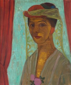 Zelfportret met hoed en sluier door Paula Modersohn Becker