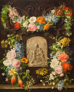 Bloemenkrans met Madonna-reliëf