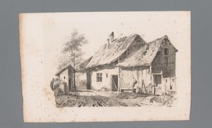 Gezicht op een straat met huizen (Beginselen van landschappen) door Paulus Lauters