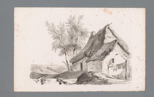 Landschap met landweg en huis