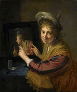 Meisje bij de spiegel door Paulus Moreelse