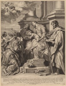 Sint Rosalia Gekroond door het Kind Jezus door Paulus Pontius, after Sir Anthony van Dyck