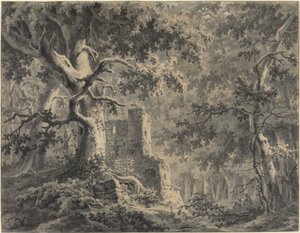 Ruïnes bij een bosbeek door Paulus van Liender