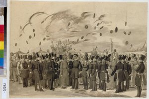 Le grand duc Michel Pavlovitch (1798-1849) bezoekt het kamp van het Finse regiment van de keizerlijke garde, op 8 juli 1837. door Pavel Andreevich Fedotov
