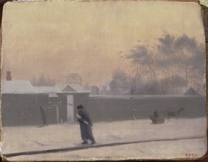 Winterse straat op Vasilievsky-eiland, St. Petersburg, c.1851 door Pavel Andreevich Fedotov