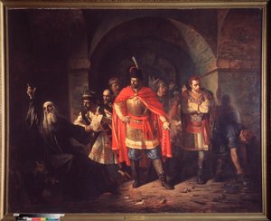 De patriarch van Moskou Hermogene (voor 1530-1612) weigert de Polen te zegenen door Pavel Petrovich Chistyakov