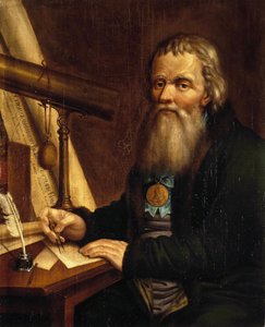 Portret van Ivan Petrovich Koulibine (Kulibin) (1735-1818), uitvinder en Russische mechanicus, met een kompas. door Pavel Petrovich Vedenetsky