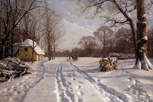 Een sleerit door een winterlandschap door Peder Monsted