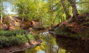 P. Mönsted, Zonnige dag aan de bosbeek door Peder Monsted