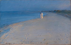 Zomeravond aan het Zuidstrand, Skagen. Anna Acher en Marie Krøyer