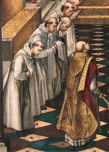 Verschijning van de Maagd aan de gemeenschap van Dominicaanse monniken (detail) door Pedro Berruguete