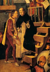 Veroordeelde man gaat naar de rechtbank van de Inquisitie, detail van Autodafe voorgezeten door San Domenico Guzman door Pedro Berruguete