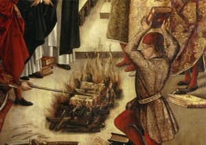 (detail) Saint Dominique en de Albigenzen (Het Wonder van Fanjeaux) door Pedro Berruguete